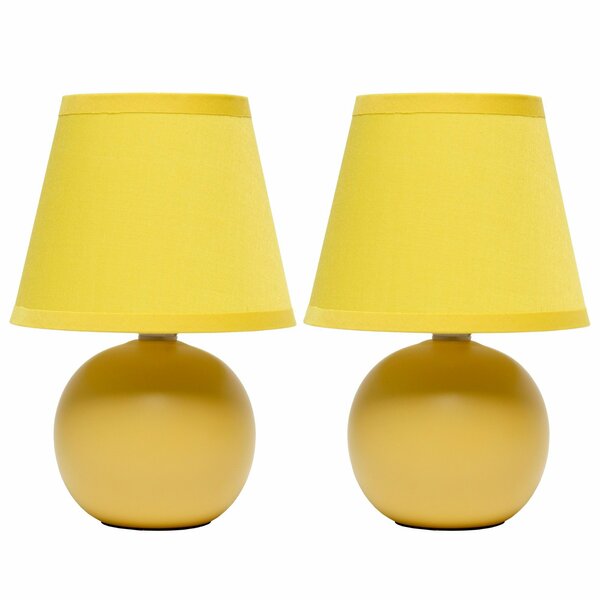 Creekwood Home Petite Ceramic Orb Base Bedside Table Desk Lamp Two Pack Set, Matching Drum Fabric Shade, Yellow CWT-2004-YL-2PK